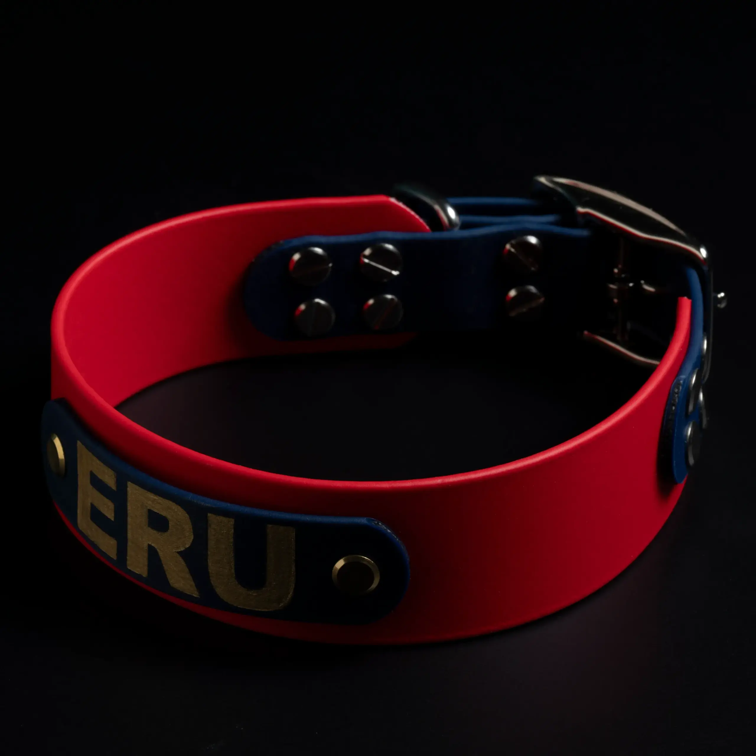 Biothane Collar – RED × NAVY BLUE 首輪 犬用 大型犬 全犬種対応 オーダーメード 防水 壊れにくい 高級 レッド ネイビーブルー
